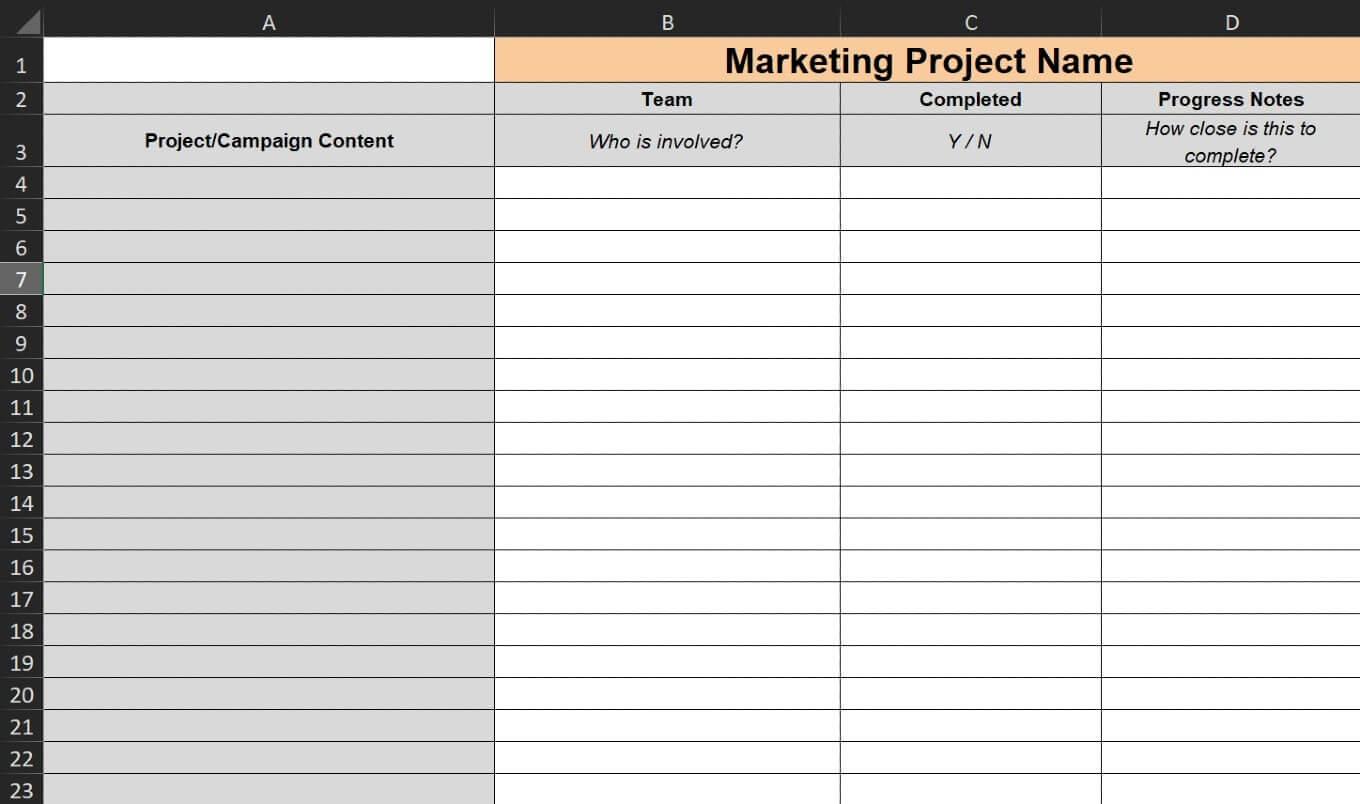 Marketing task checklist template