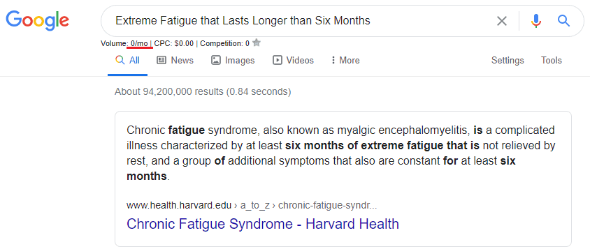 Google search about fatigue