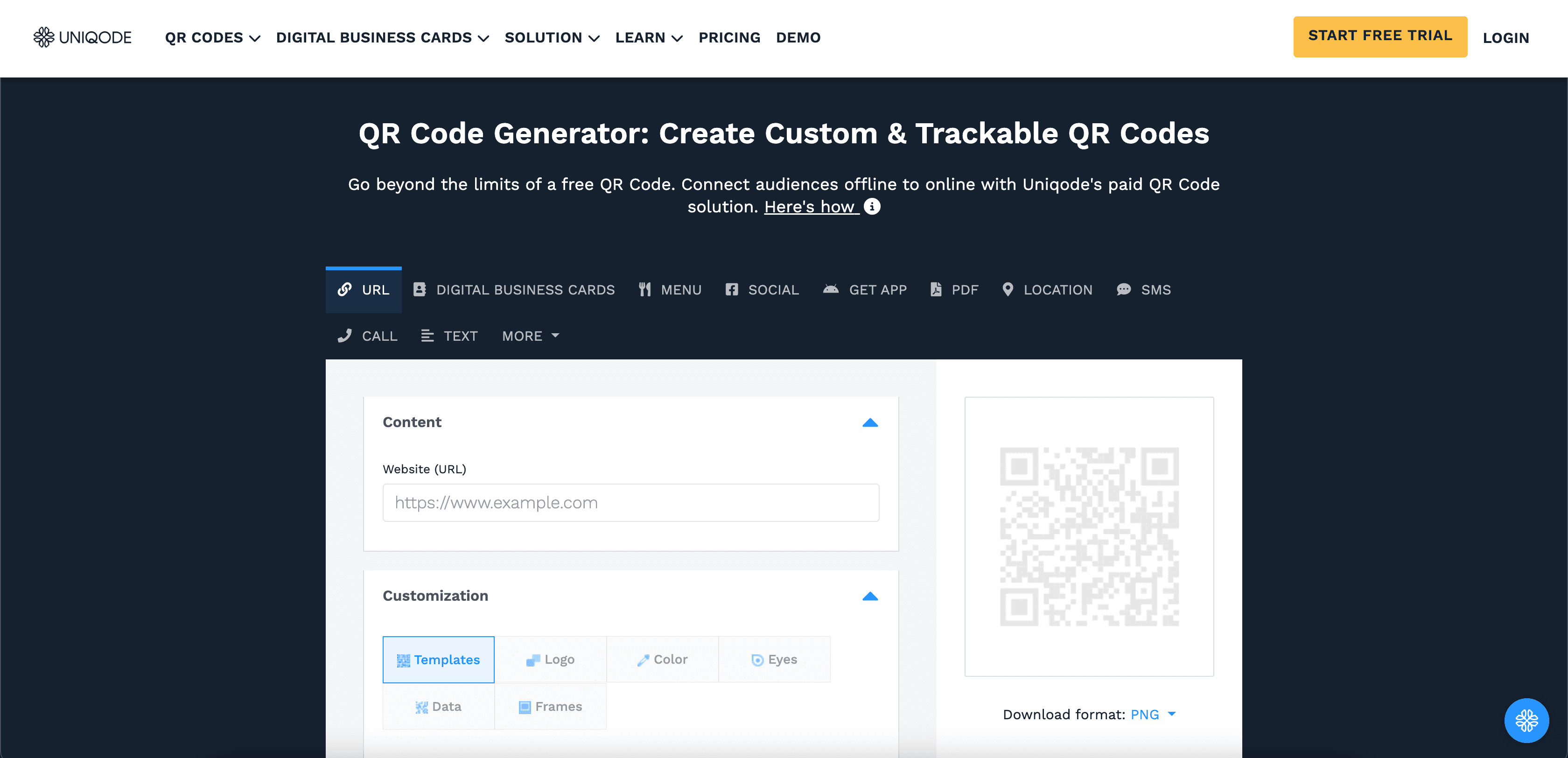 QR Code Generator 14-day free trial sales funnel