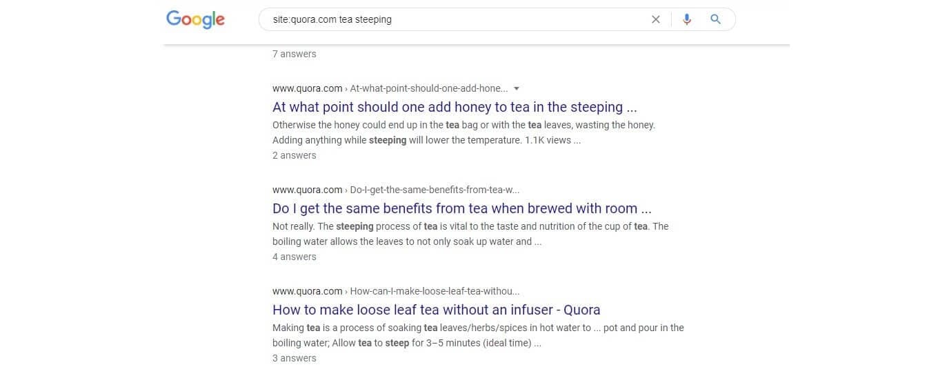 Google search for Quora