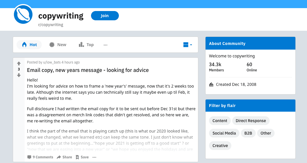 Copywriting Subreddit