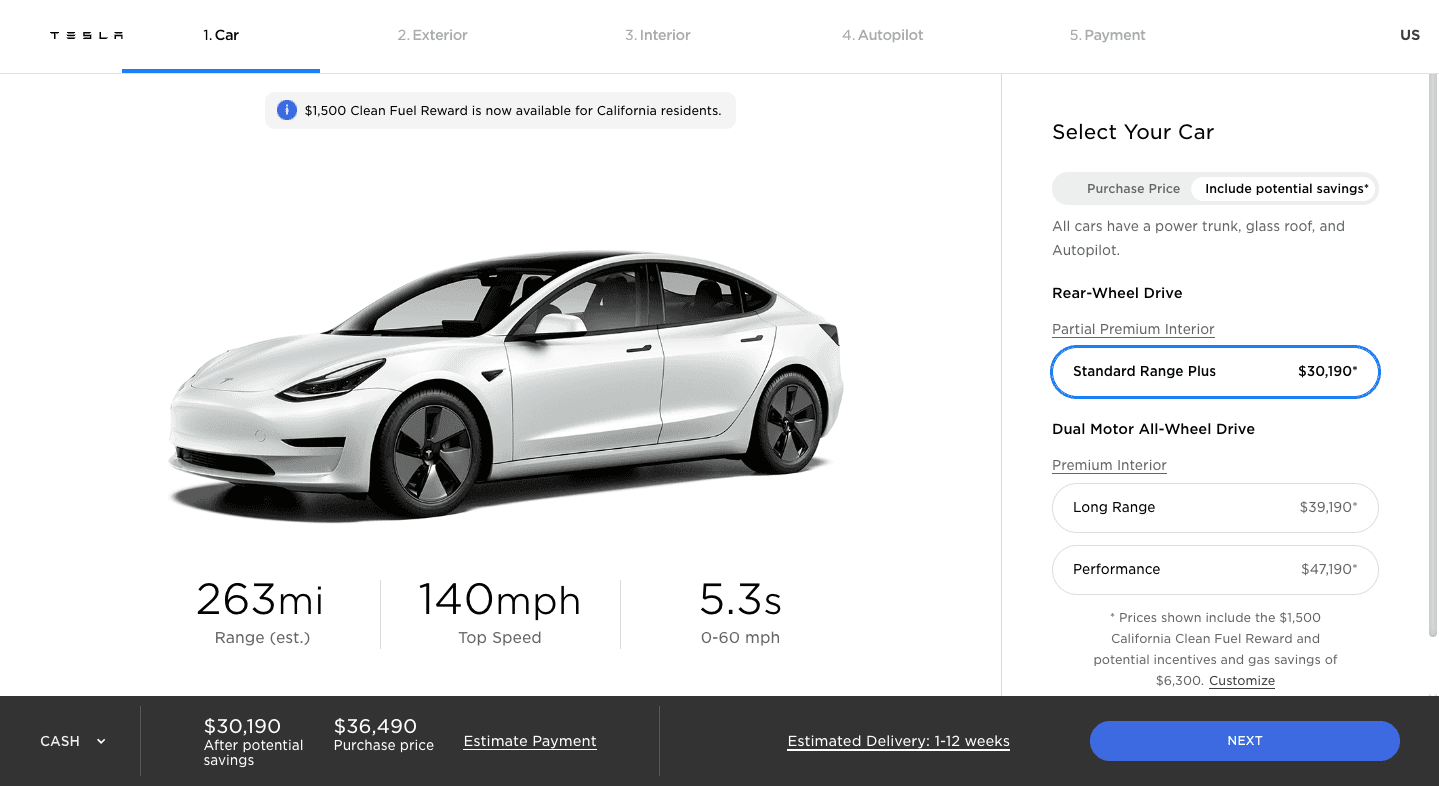 Tesla online checkout
