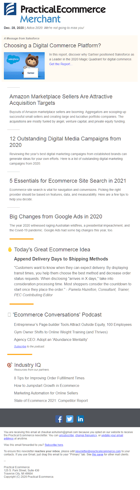 Practical eCommerce newsletter