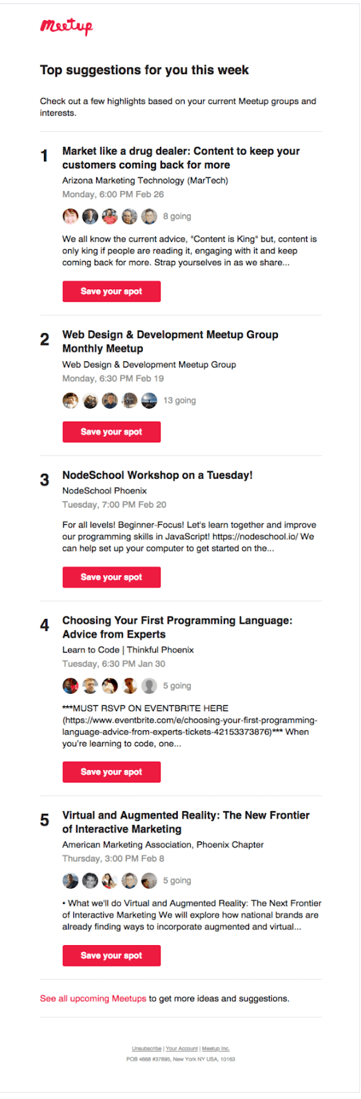 Meetup newsletter