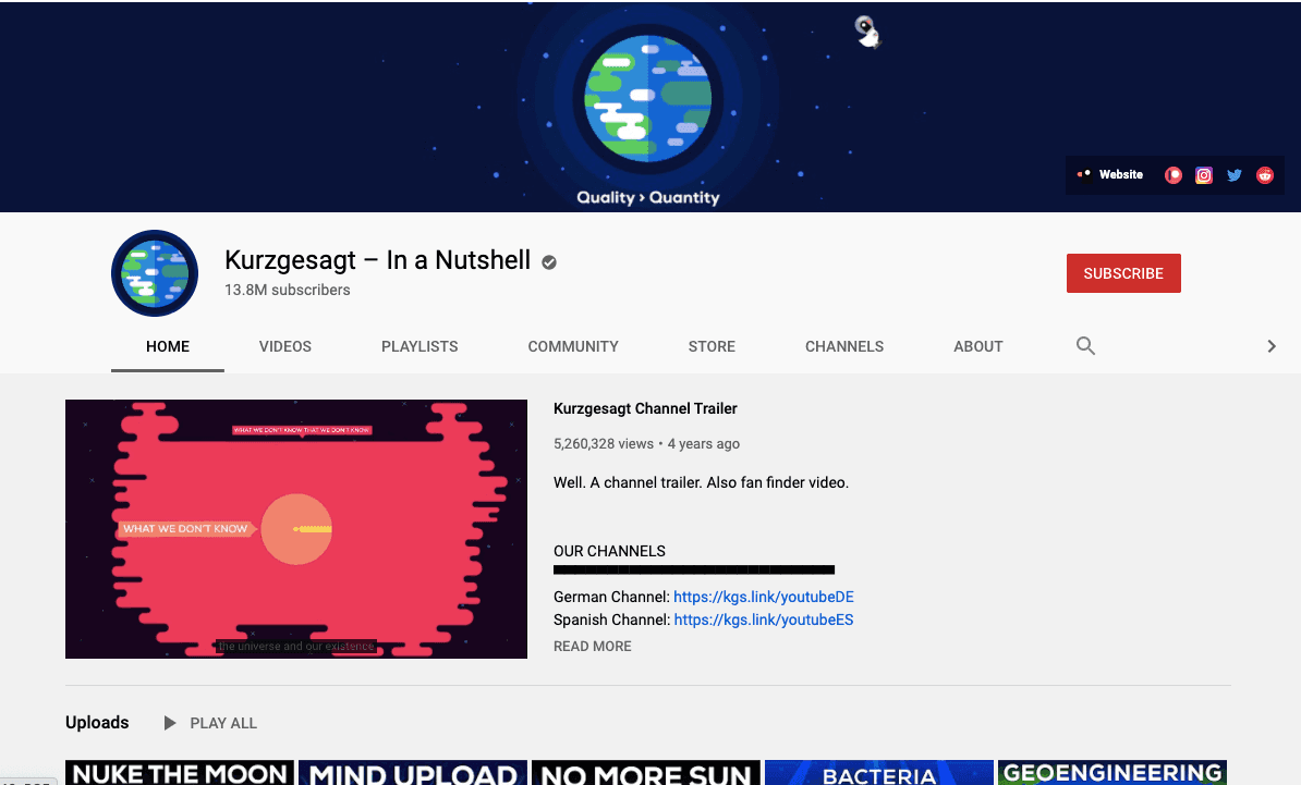 Kurzgesagt YouTube page