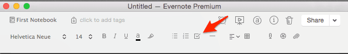 Screenshot of the checklist button in Evernote