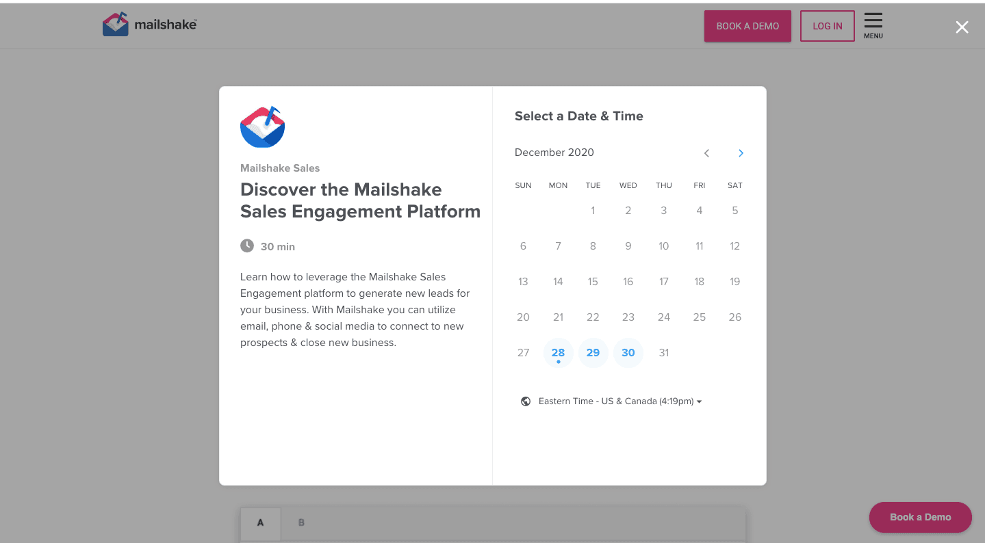 Setting Mailshake demo date and time