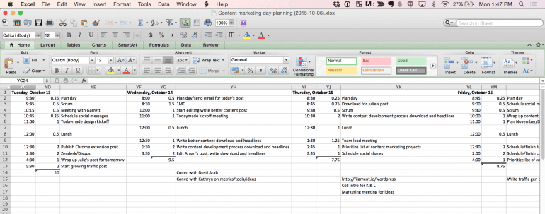 Day Planning Spreadsheet