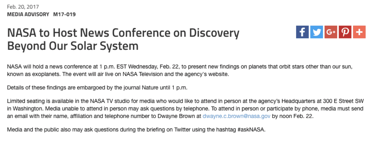 NASA to Host News Conference on Discovery Beyond Our Solar System