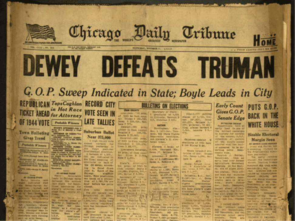 "Dewey Defeats Truman" newspaper headline