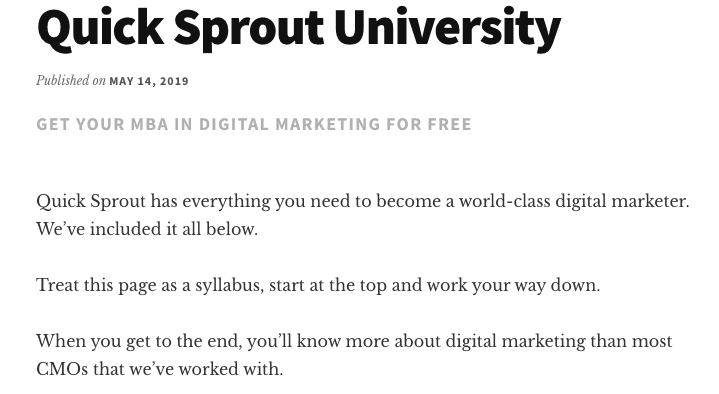 QuickSprout University for Internet Marketing