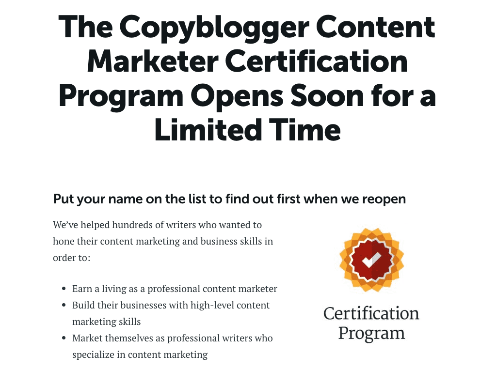 Copyblogger Content Marketing Certification Program