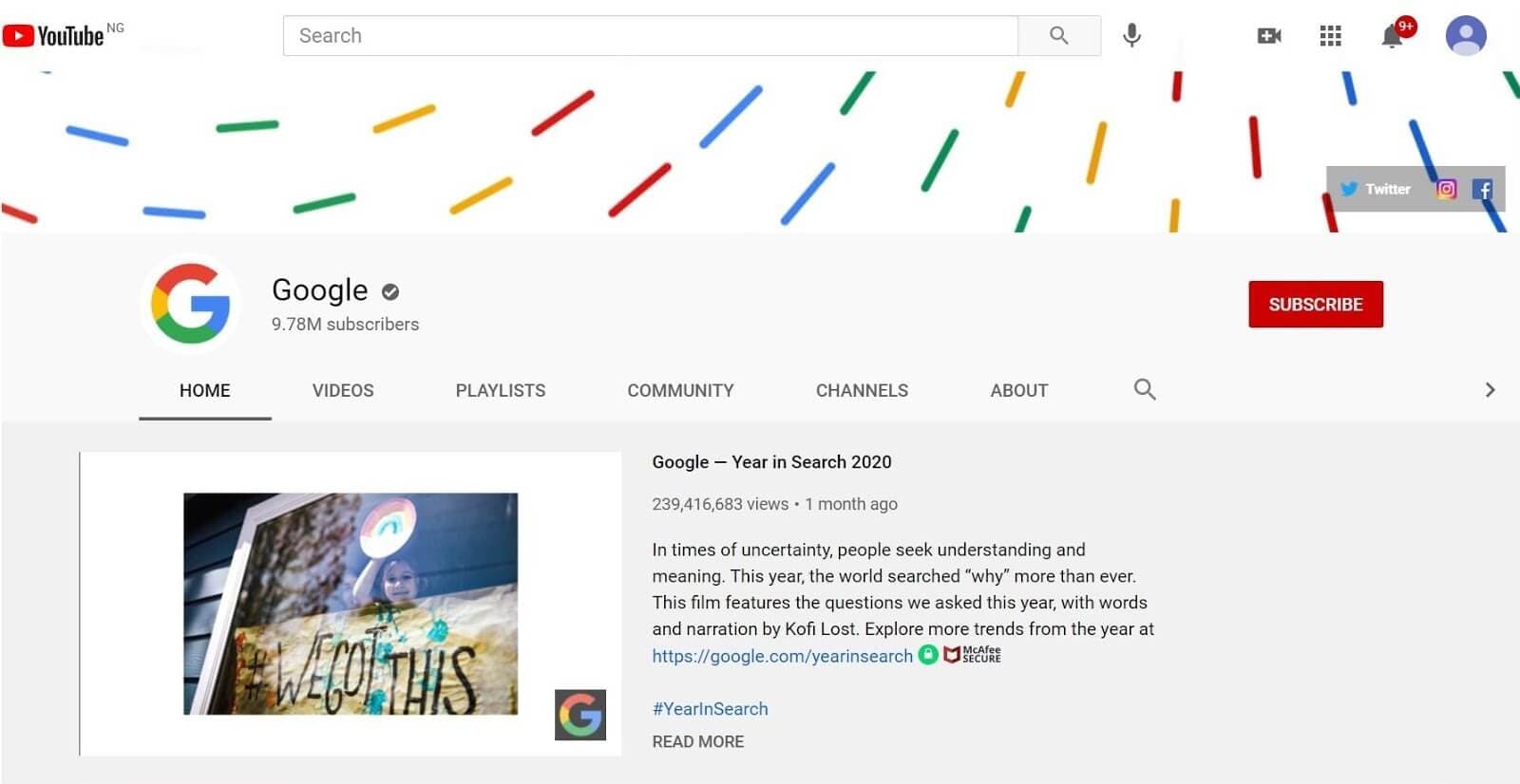 Google's YouTube channel