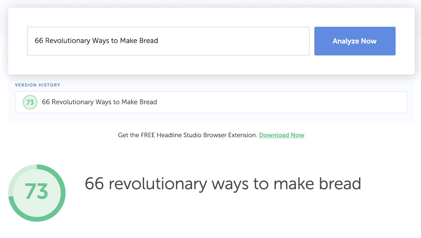 Headline Analyzer Studio "66 revolutionary ways to make bread" Example