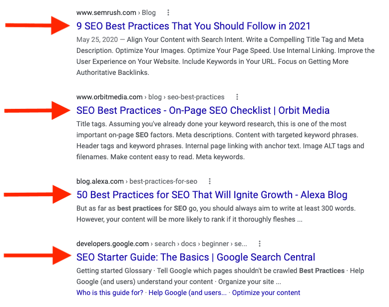 SEO best practice search results
