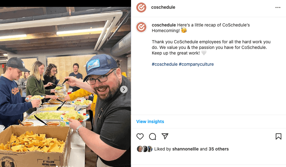 CoSchedule instagram post highlighting their homecoming event 