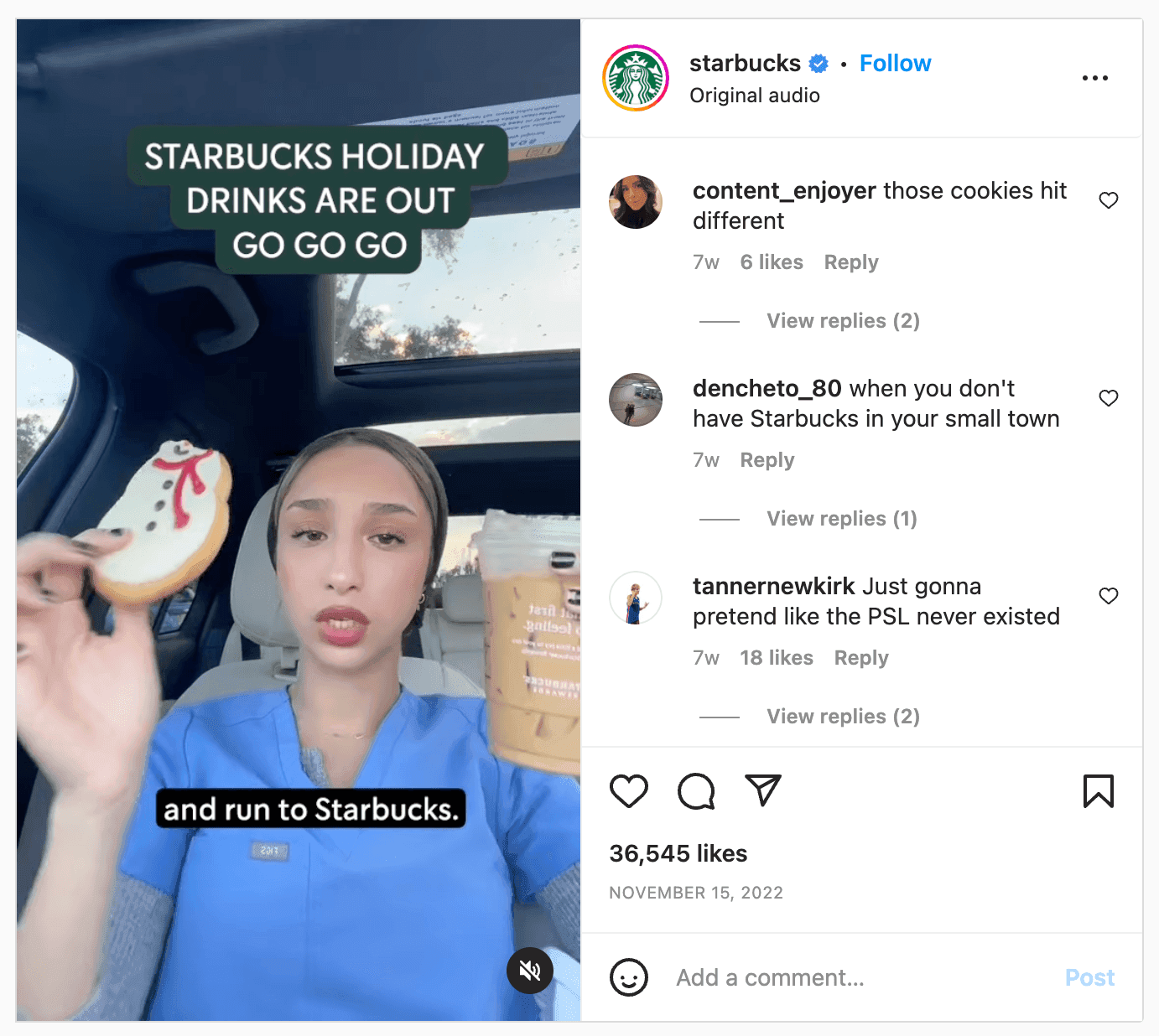 Starbucks Instagram post using user generated content