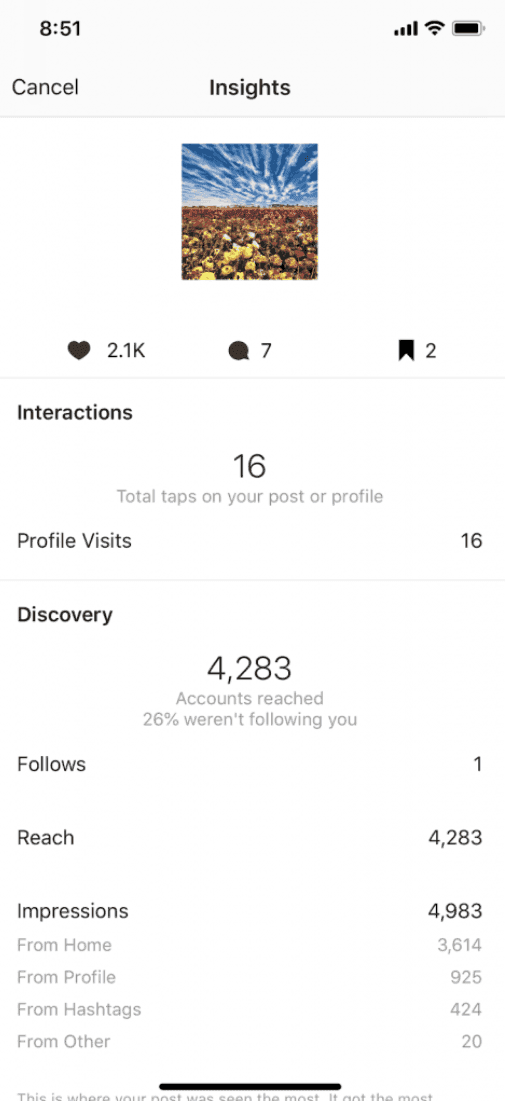 Instagram insights built in social media tracking tool