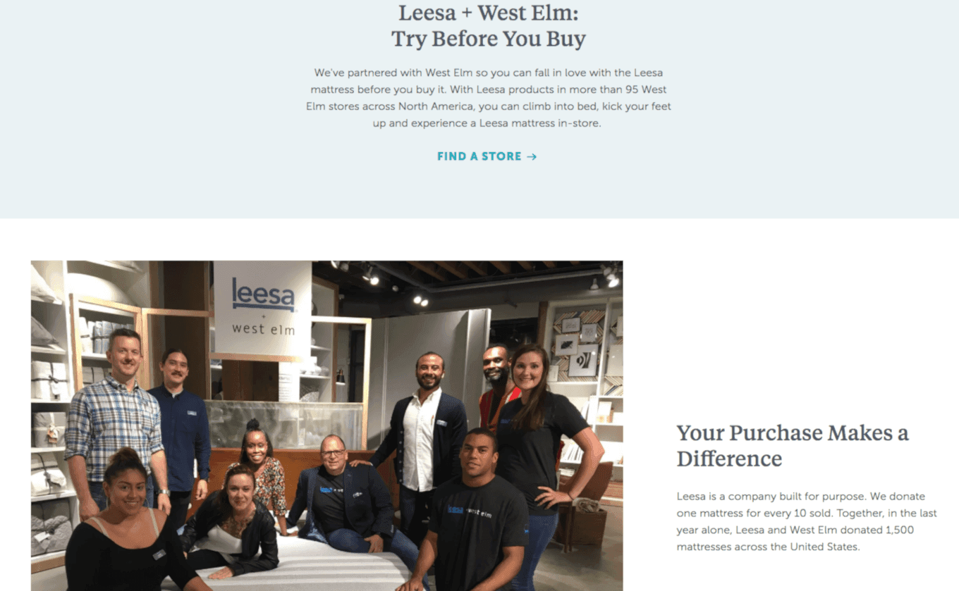 Example of a PR partnership from Leesa + West Elm