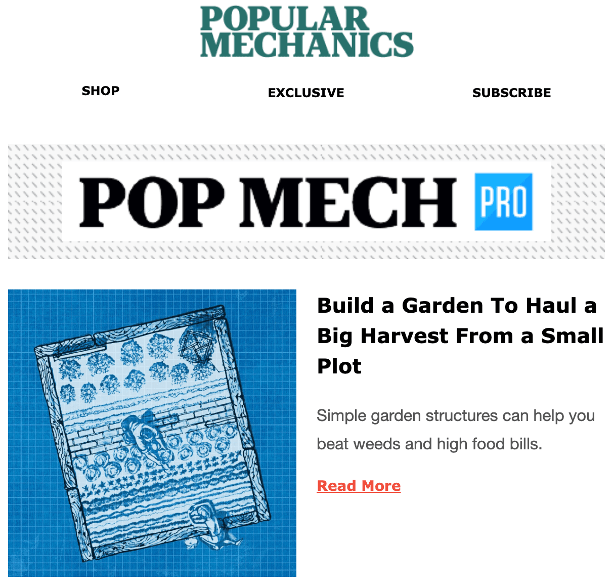Popular Mechanics newsletter headline