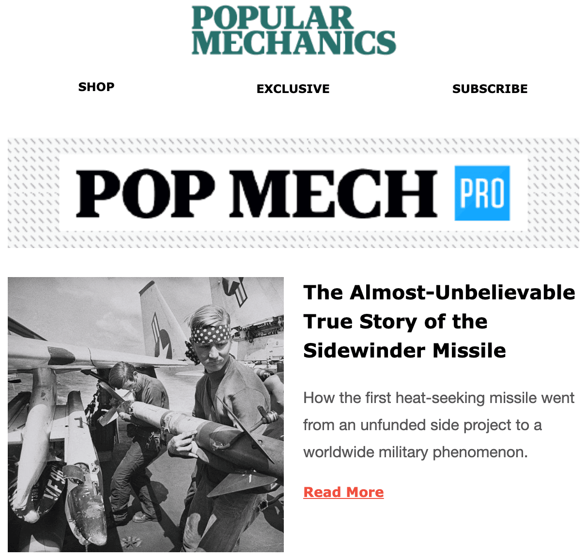 Popular Mechanics newsletter headline