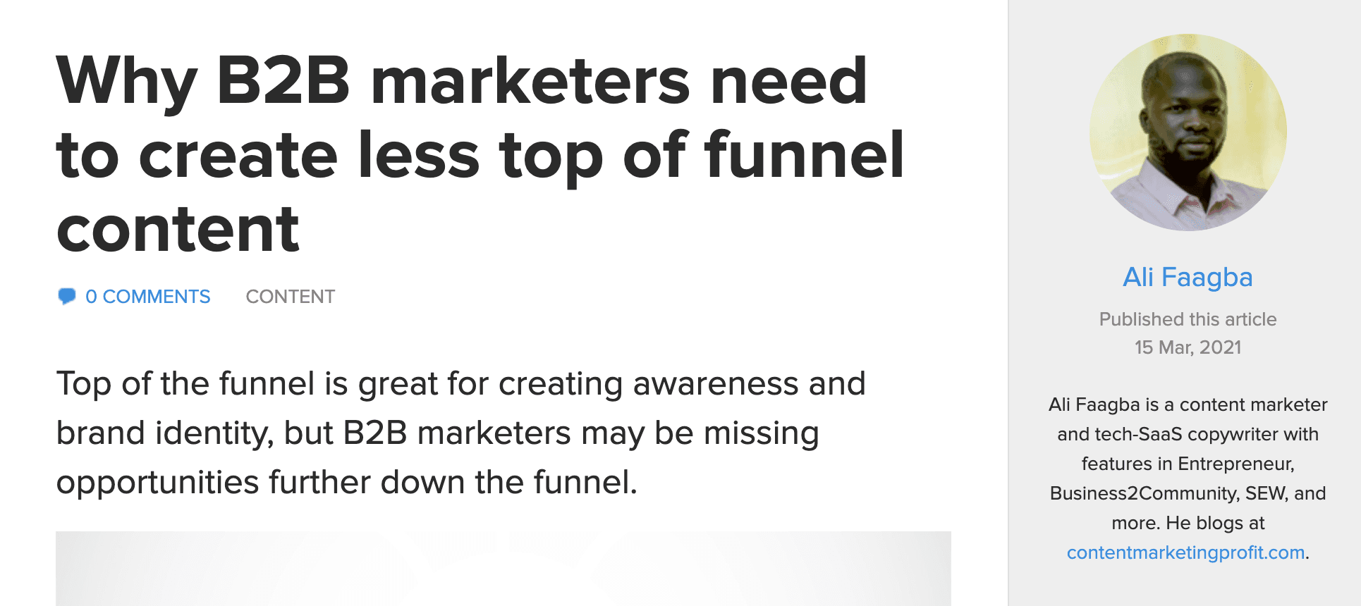 screenshot of blog about b2b marketers