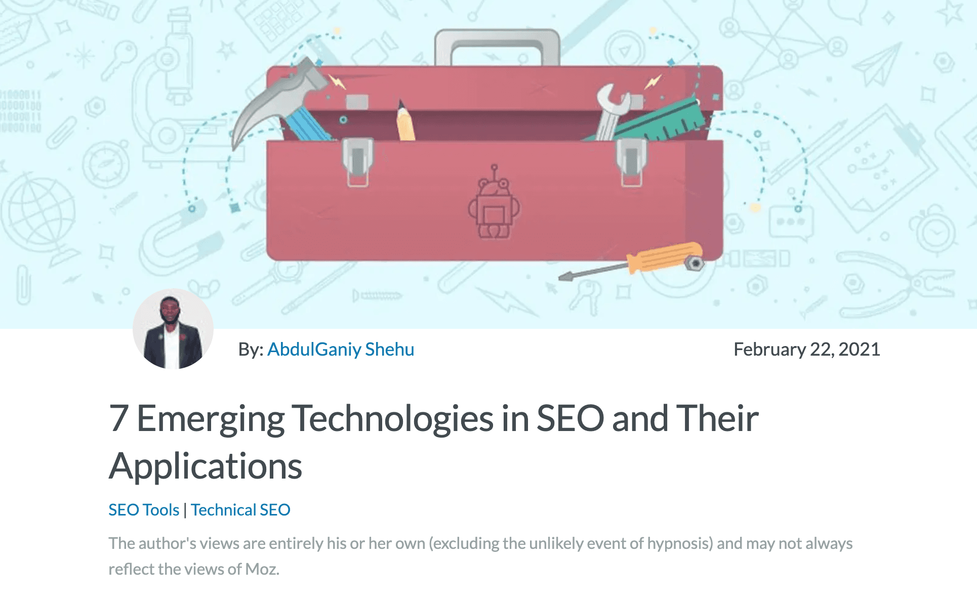 screenshot of emerging SEO tech blog post