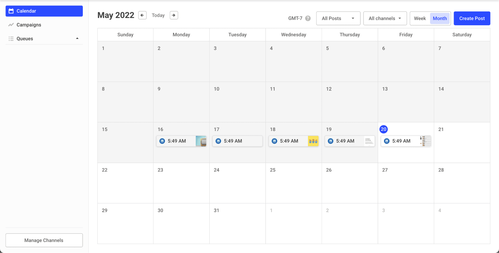 Example of a Buffer monthly calendar view