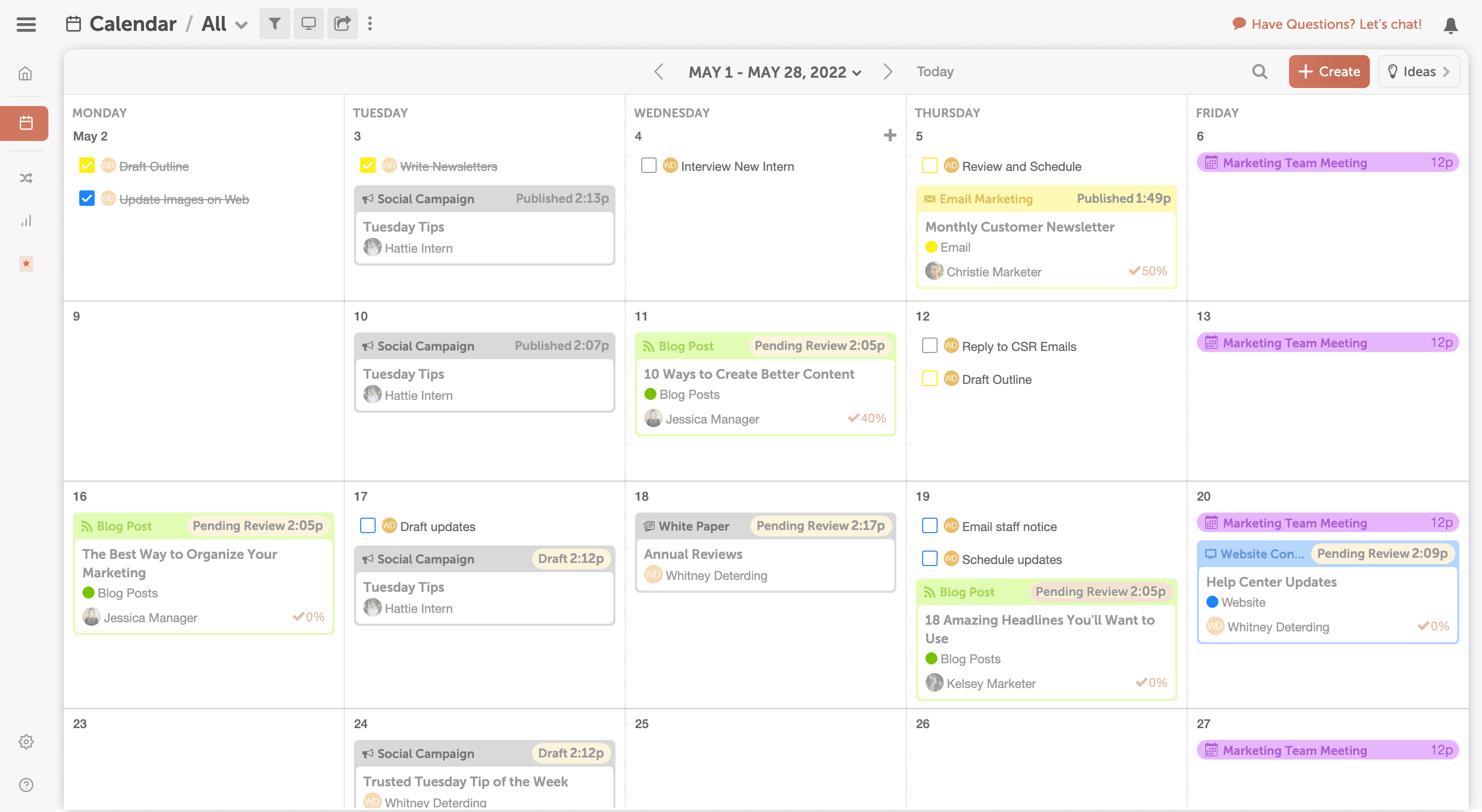 Example of CoSchedule's Marketing Calendar