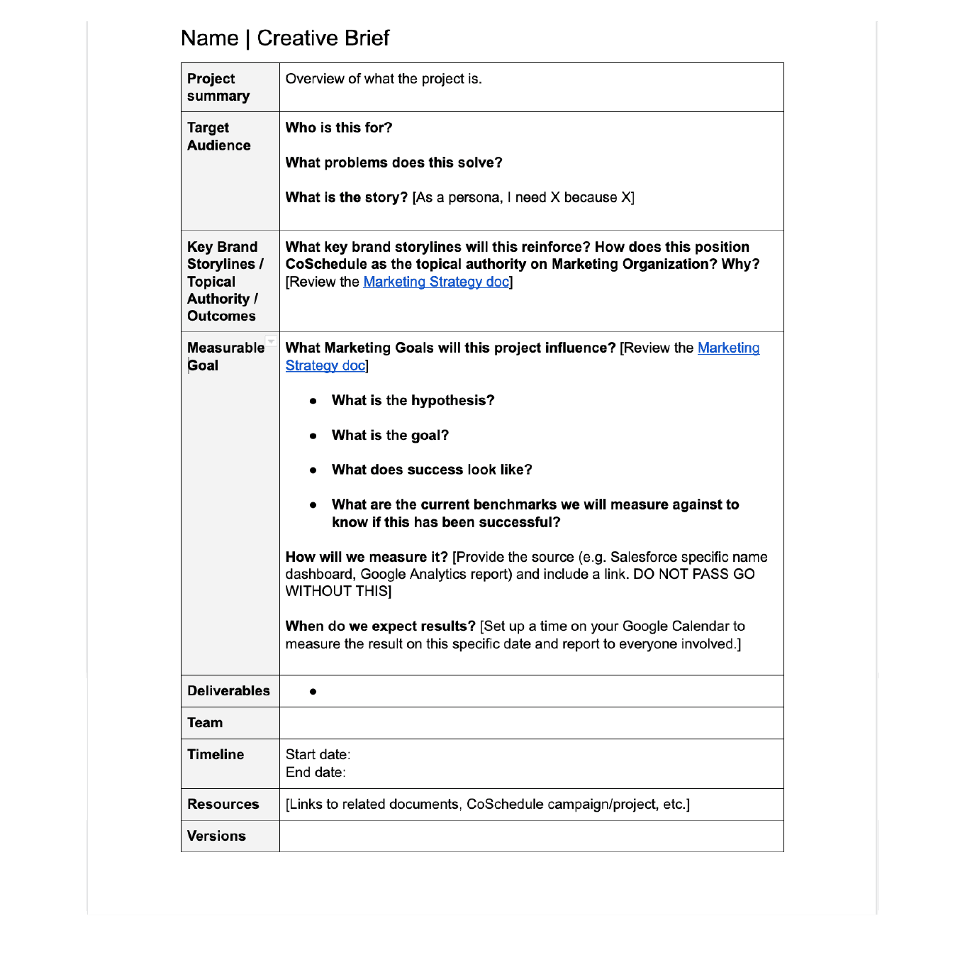 Creative brief template example