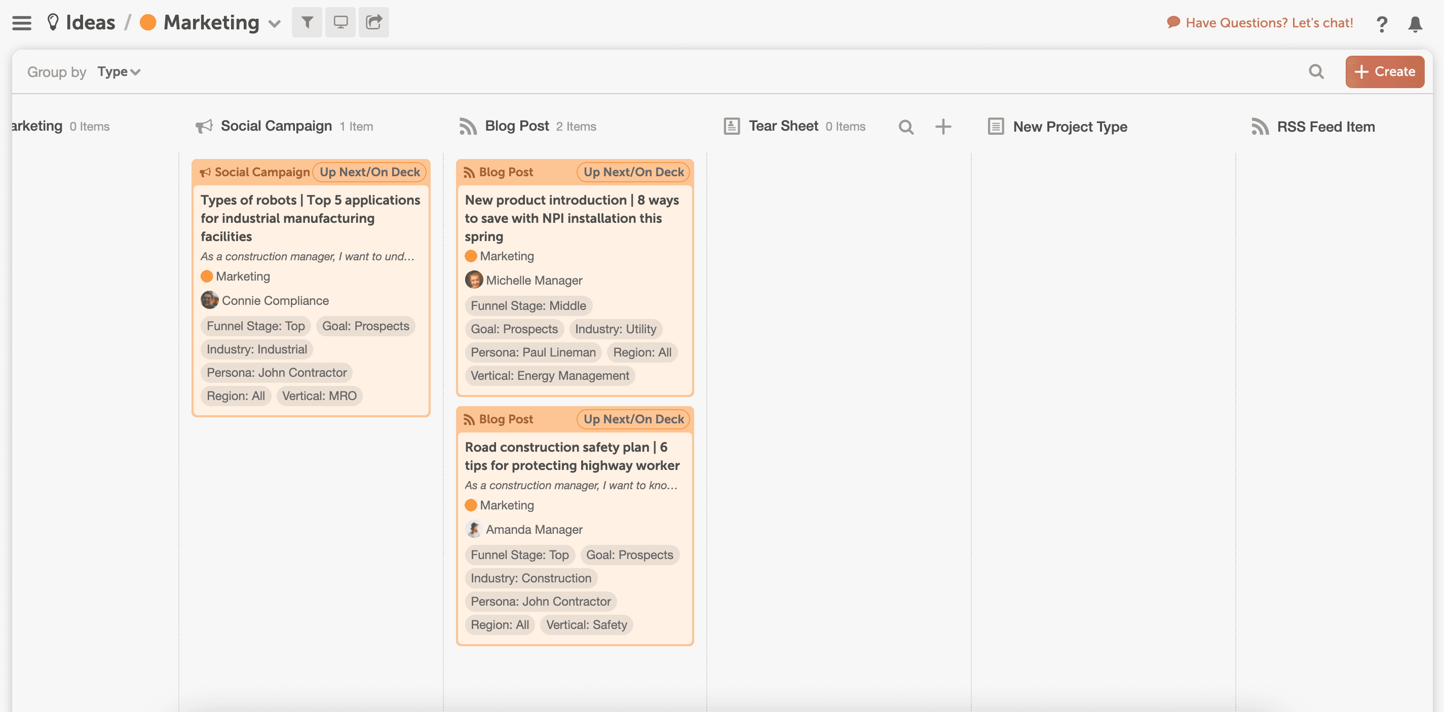 CoSchedule idea board