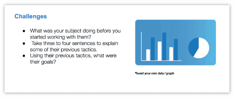 Outline for the challenges portion of a case study.