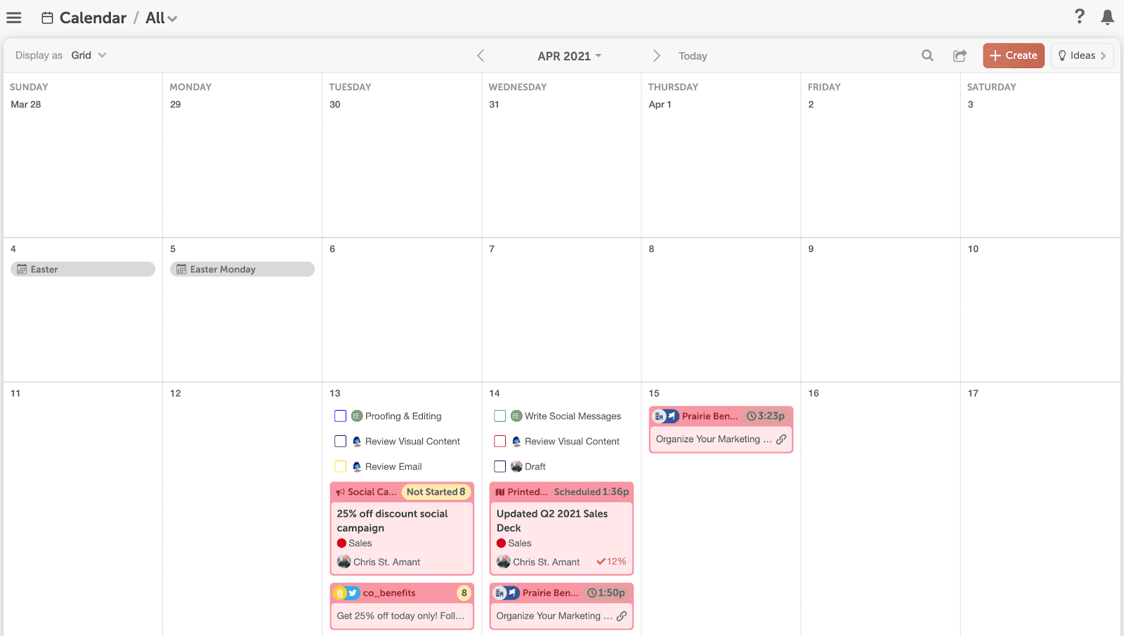 Example of CoSchedule's content calendar