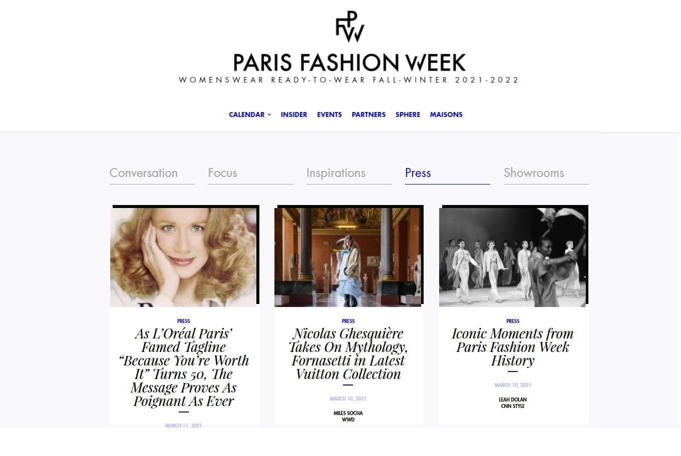 Event press page Paris fashion week