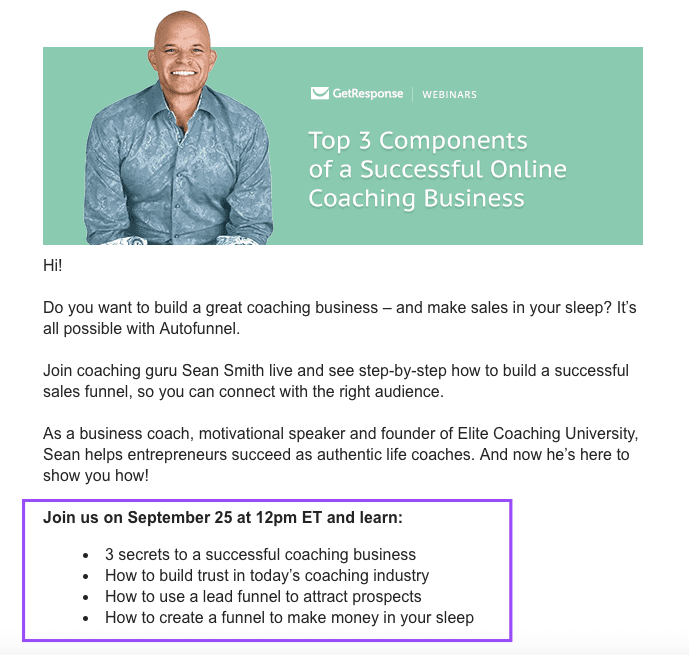 GetResponse webinar outreach email