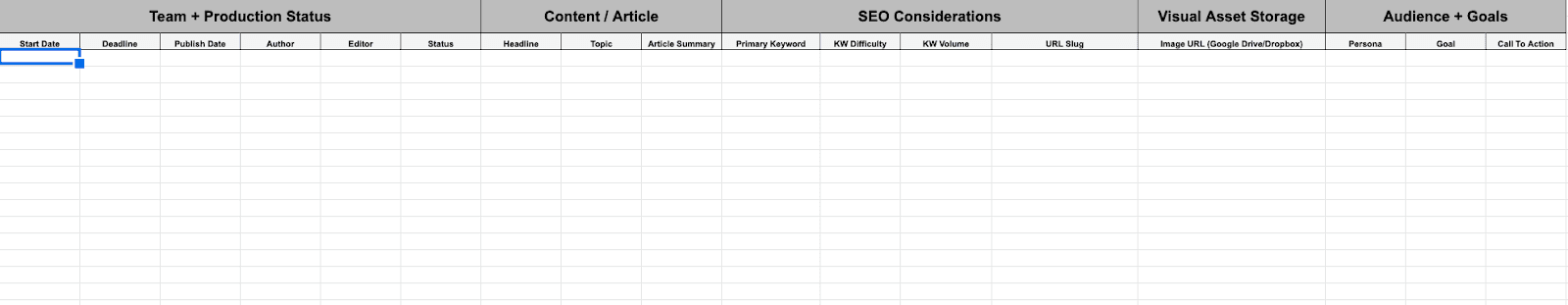 Editorial calendar spreadsheet