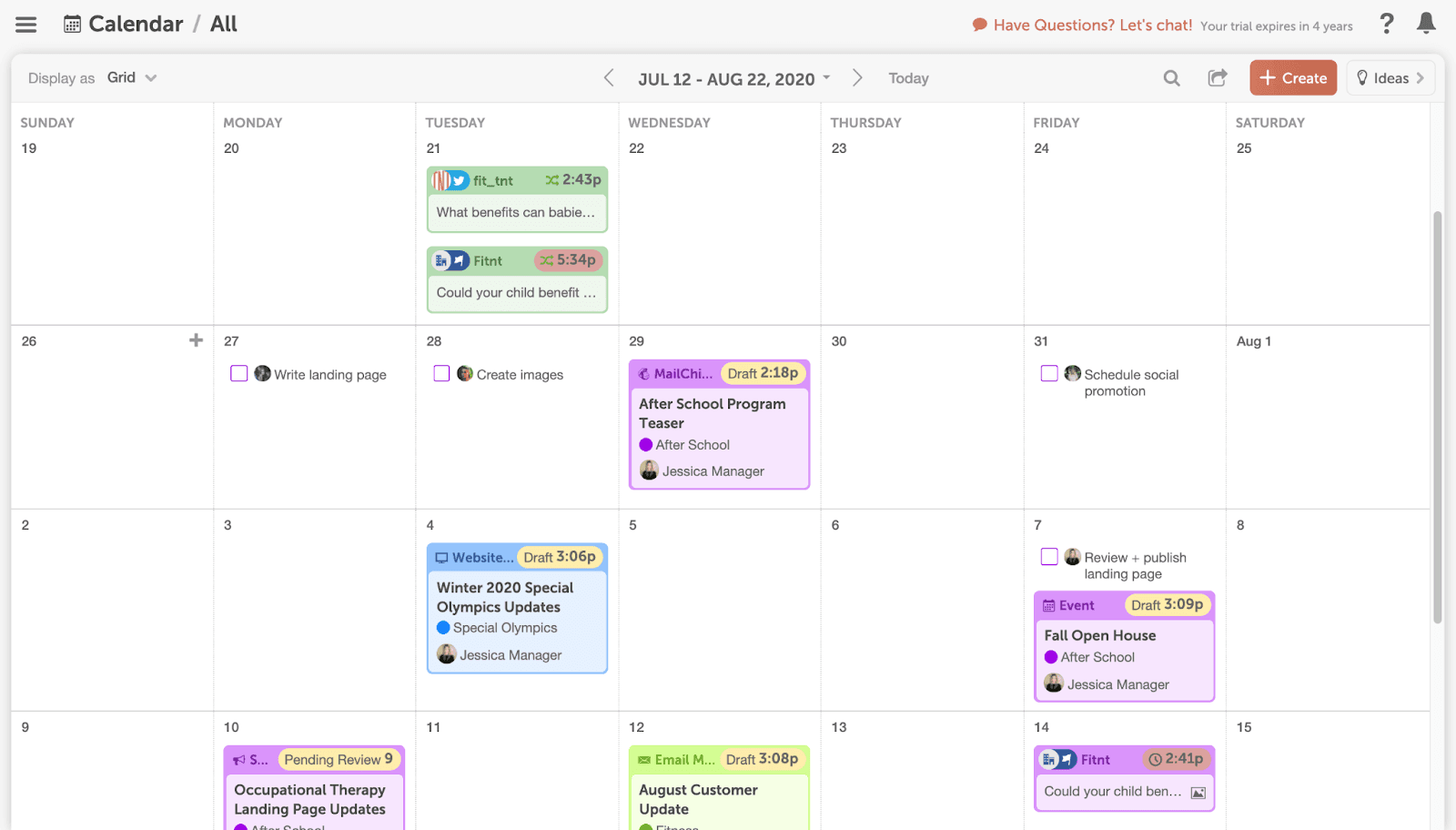 CoSchedule editorial calendar with tasks and projects