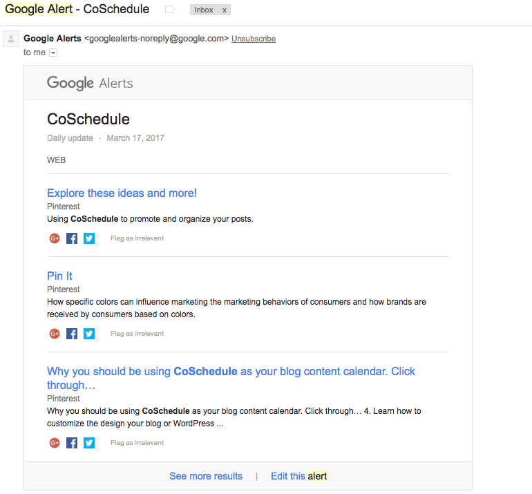 Google Alert email