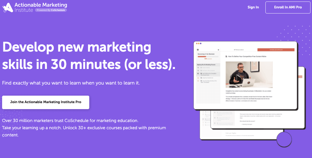 CoSchedule actionable marketing institute webpage