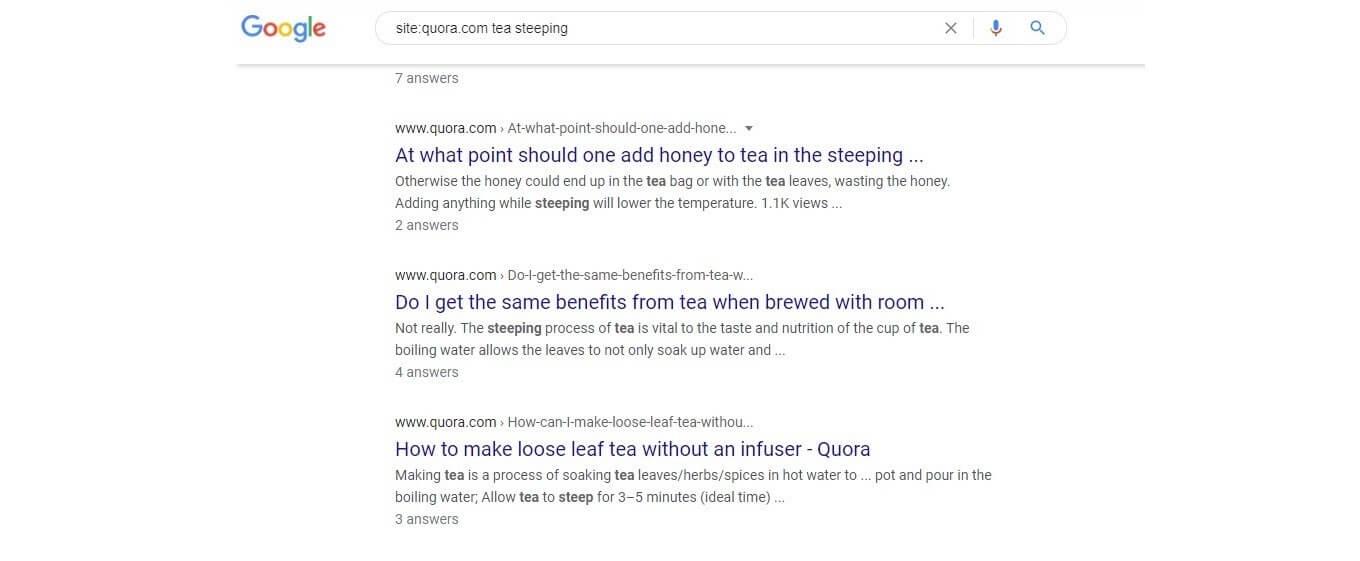 Google search for Quora