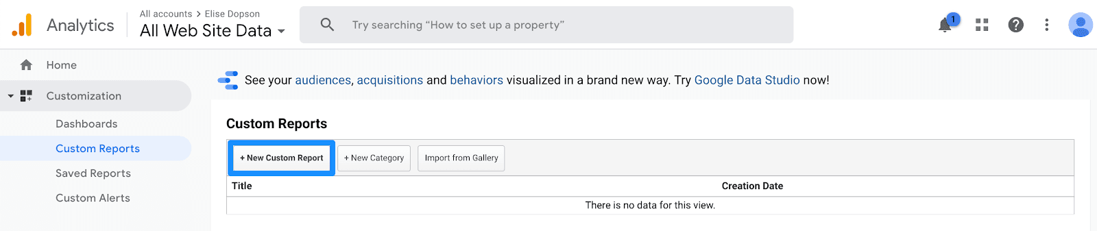 Blank Google Analytics for beginning custom reports
