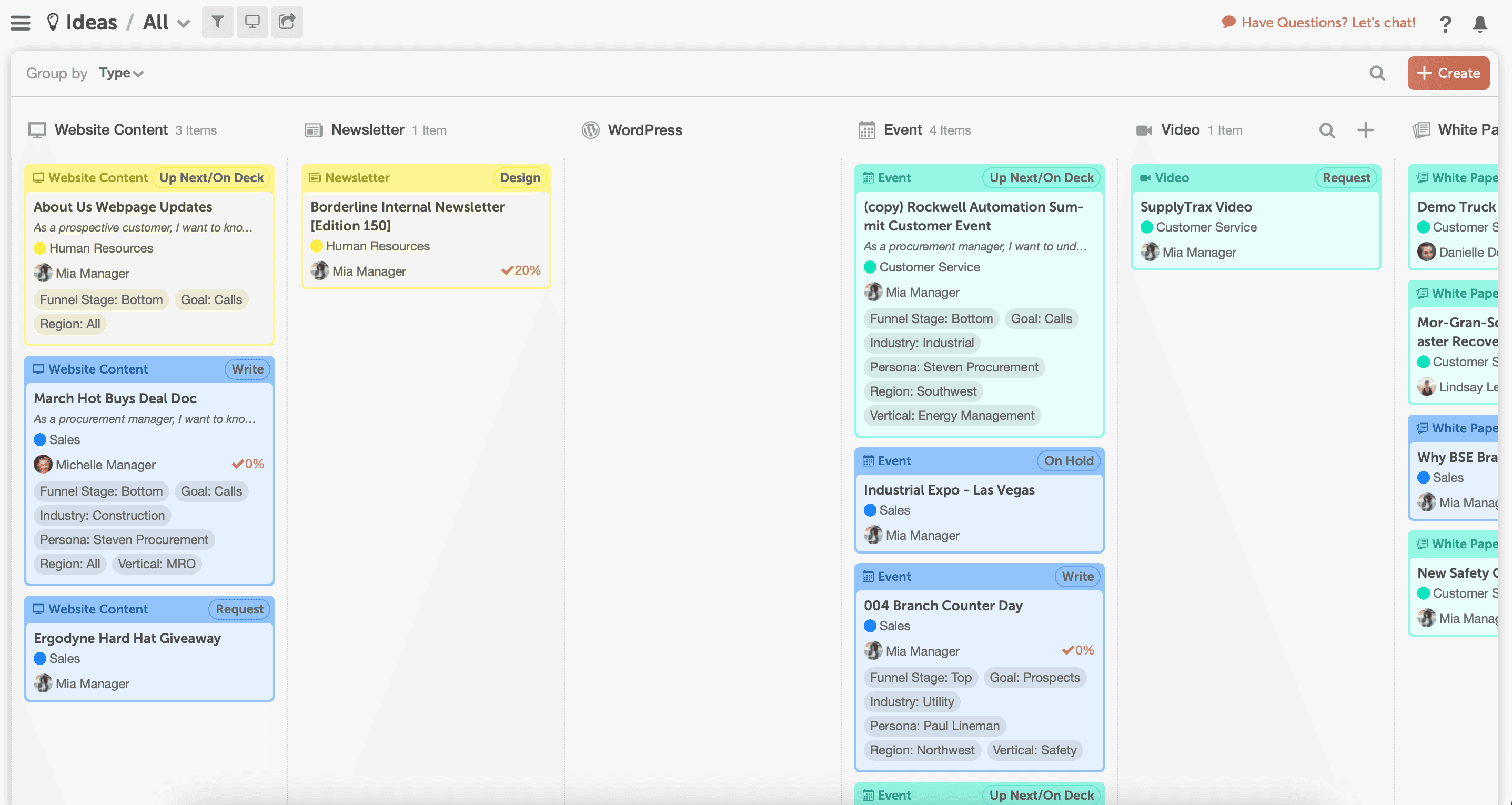 CoSchedule's idea board