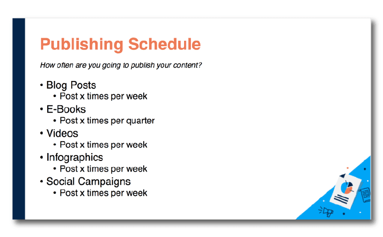 A layout of what a publishing schedule might look like