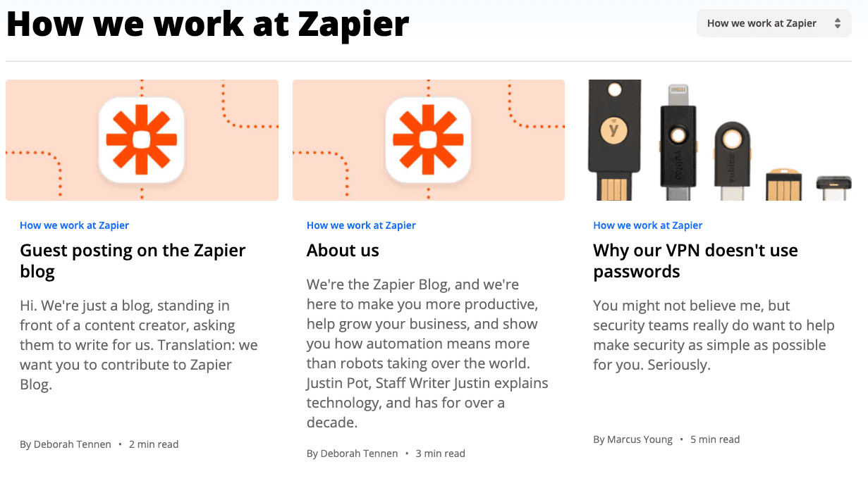 Zapier's how we work page