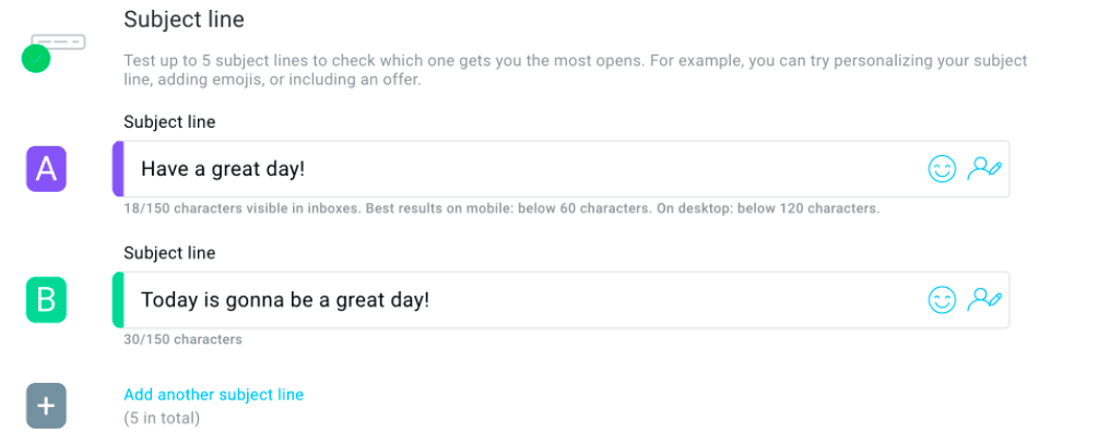 A/B test subject lines