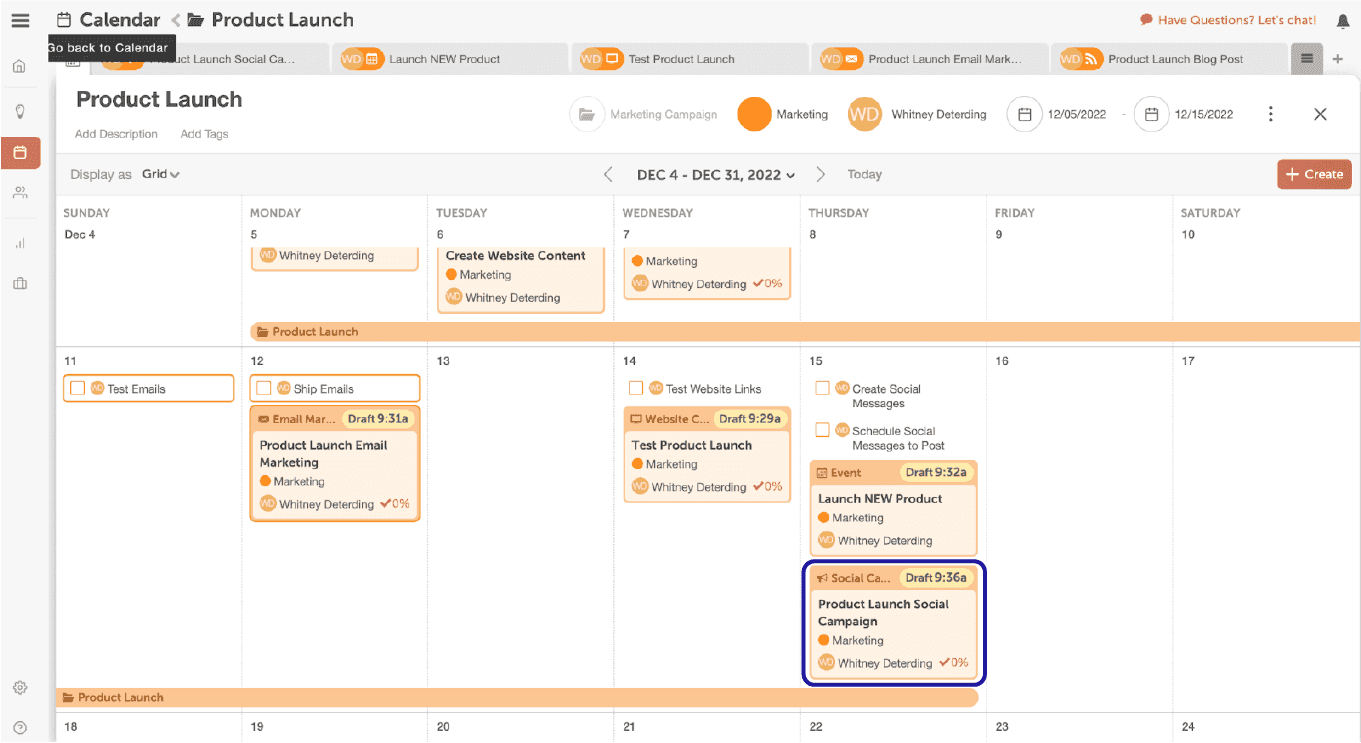 Add social campaigns to marketing calendar for product launch