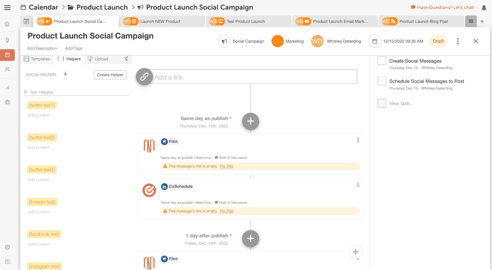 Schedule social campaign messages in CoSchedule 