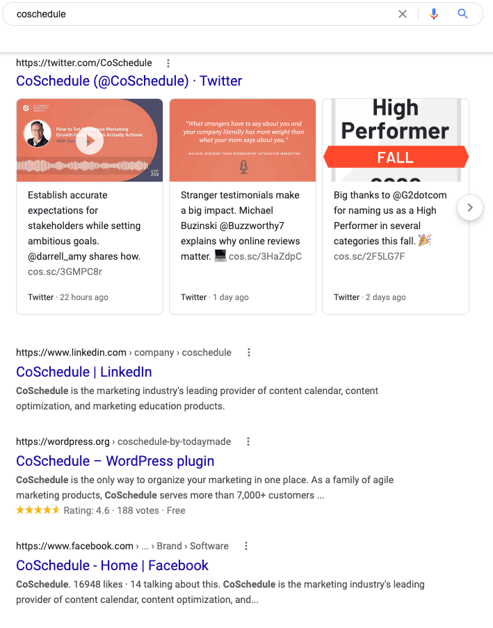 CoSchedule in the Google search results