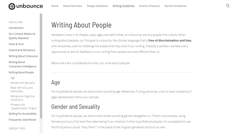 Unbounce inclusive language guidelines