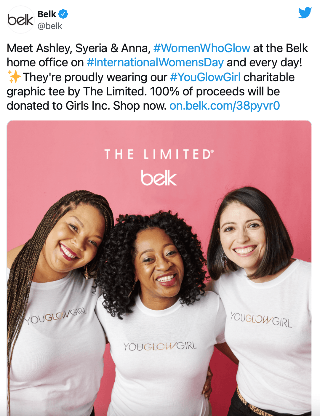 Belk tweet introducing a charity project